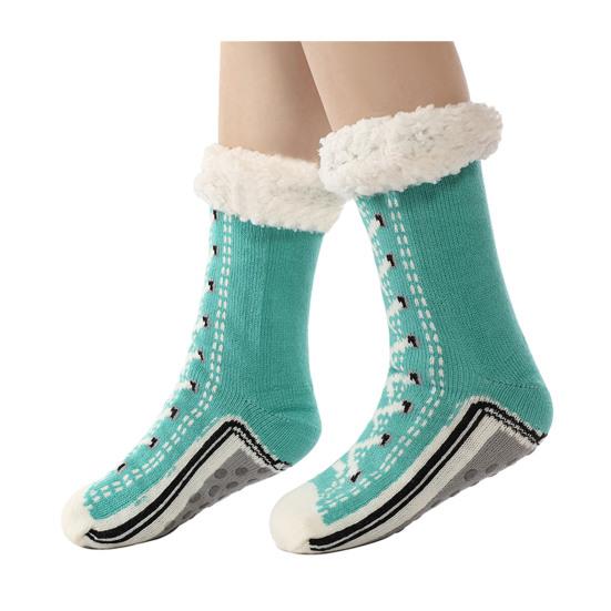 1 Pair Sleeping Socks Non-Slip Silicone Grip Soles Mid-tube Floor Socks Thickened Fleece Lining Indoor Socks