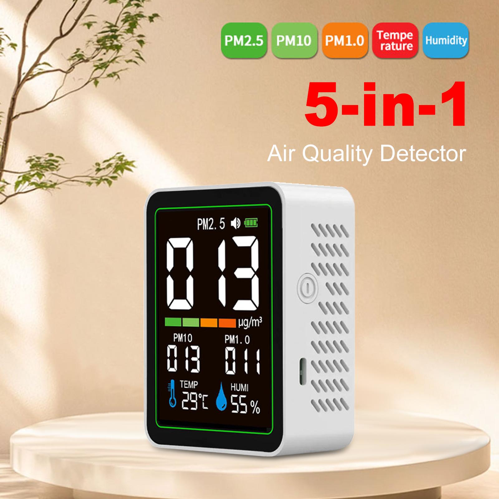 

5 in 1 Air Quality Monitor, PM2.5 PM10 PM1.0 Detector with LCD Color Screen, Portable Temperature Humidity Meter for Type 2