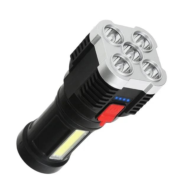 Powerful 4-5 Core LED Flashlight Built-in Battery USB Rechargeable COB Working Light Outdoor Home Torch Camping Search Lantern