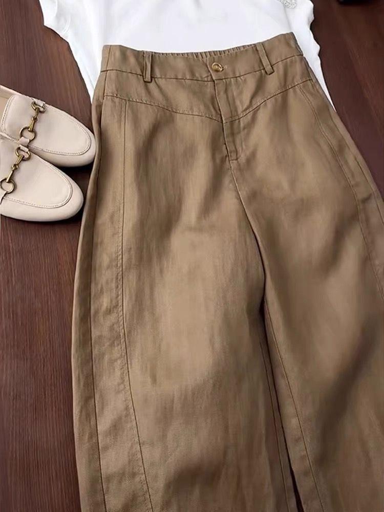 Popular Women s High-Waisted Wide-Leg Pants - Summer Brown Tencel Linen, Loose & Comfortable Casual Style S