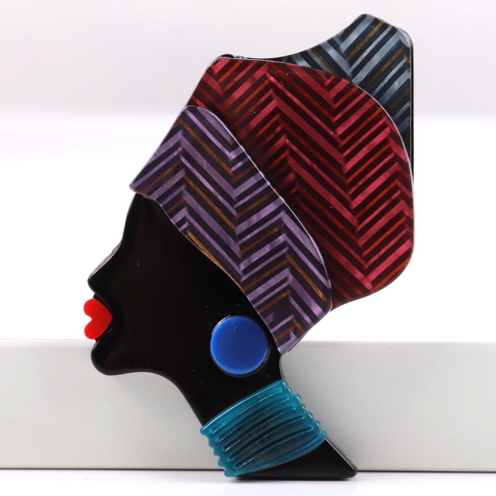 Vintage Acrylic Black Lady Women's Brooch Badges Cartoon African Girl Figure Brooches Lapel Pins Clothing Jewelry Accessories