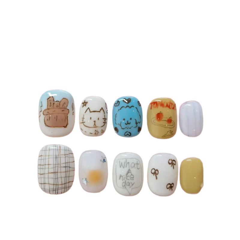 Cute Hand-Painted Press-On Nails Short Square Cat Eye Design Sweet Ins Style Nail Art Women