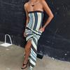 Spring and Summer New Personality Street Sleeveless Tube Top Striped Print High Waist Slim Dress
