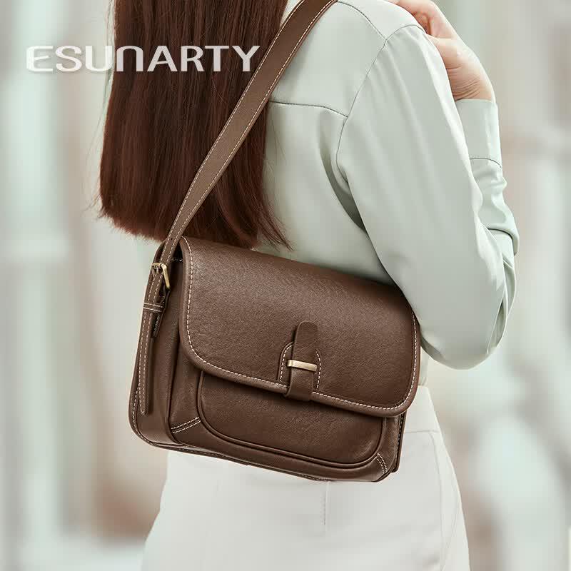 ESUNARTY Genuine Leather Small Square Crossbody Bag