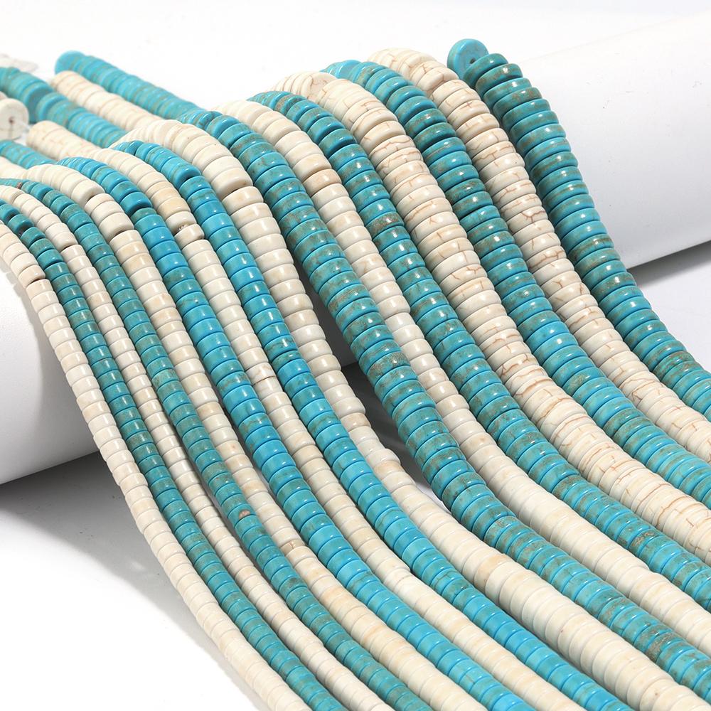 Natural Turquoise Stone Beads Blue/White Flat Round Spacer Beads For DIY Jewelry Making Bracelet Necklace Keychain Accessories