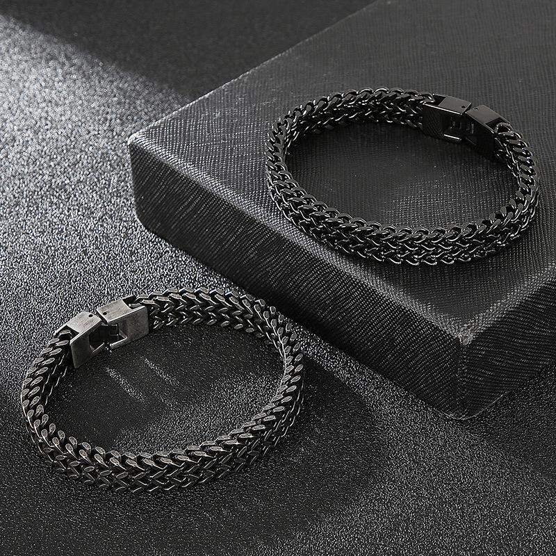European and American Simple Personalized Street Shooting Double -row Dragon Bone Titanium Steel Men's Bracelet