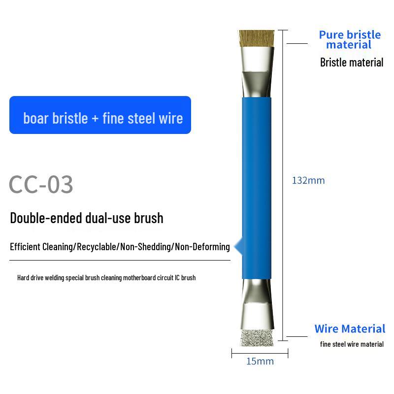 B&R Çift Başlıklı Antistatik Temizleme Fırçası, Anakartlar ve Entegre Devreler İçin Sert Kıl ve Çelik Tel ile.