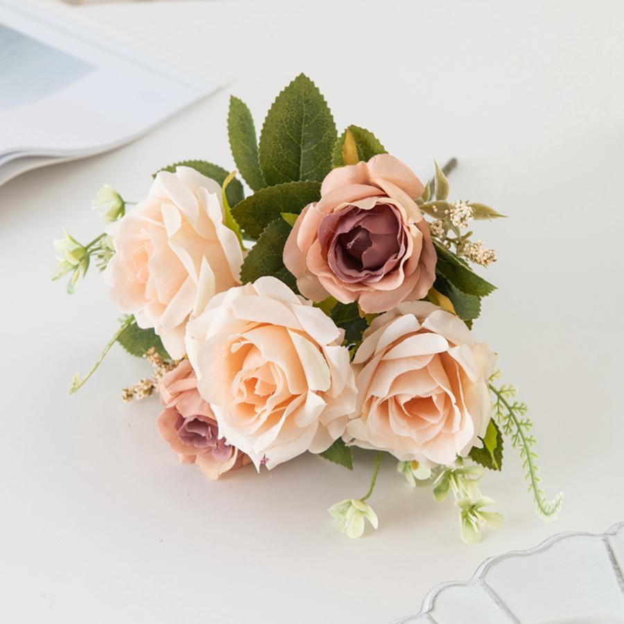 Artificial Flower 5 Head Silk Rose Wedding Brial Bouquet Valentine's Decor Home Room Garden Yard Scrapbooking Diy Gifts Products