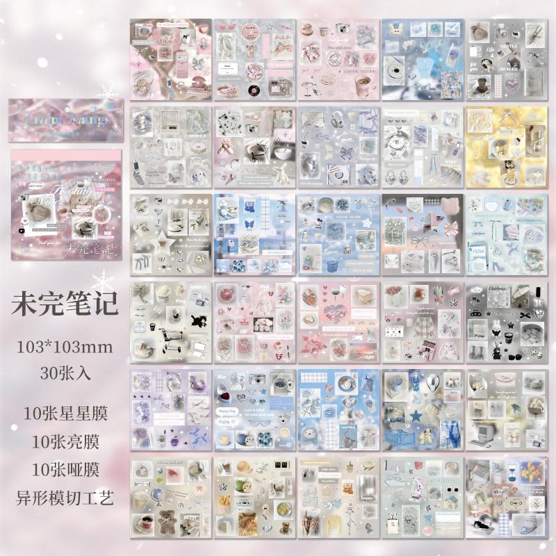 30sheets Dream Island Series Kawaii Ins Die Cutting Sticker Books DIY Diary Phone Cases Scrapbook Aesthetics Stationery Stickers