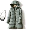 Women White Down Jacket Hood Autumn Winter Warm Casual Outwear Solid Color Simple Coat