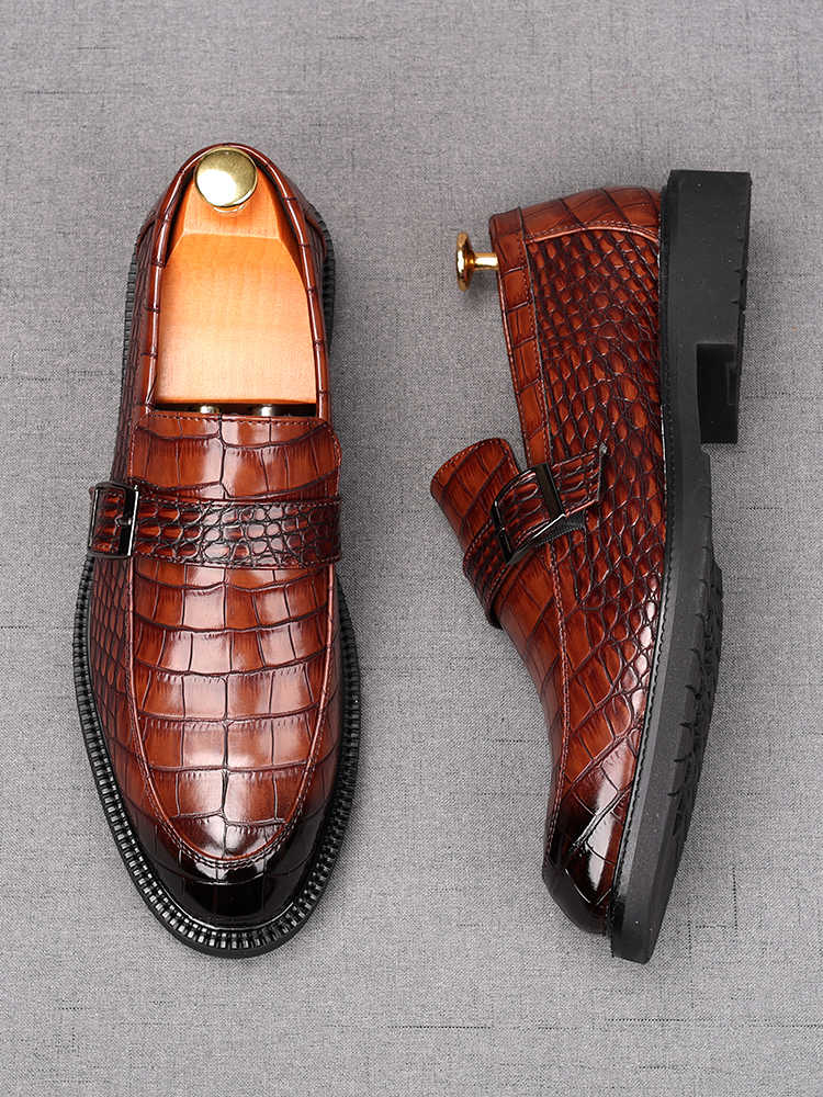 Fashion Fashion New Men Alligator Pattern Patent Leather Shoes Male Casual Wedding Dress Flats Loafers Homecoming Prom Zapatillas Hombre