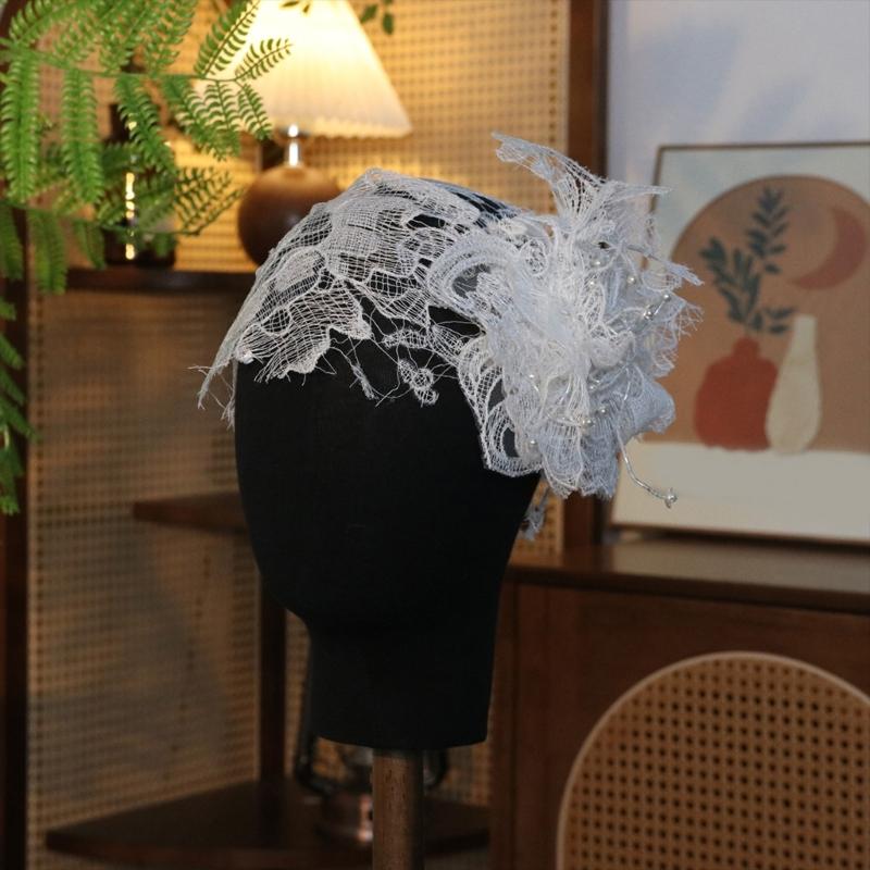 Bride Caps with Flower Pearls for Girls Balletcore 3D Flower for Pageant Prom Princess Hair Accessories Stage Props