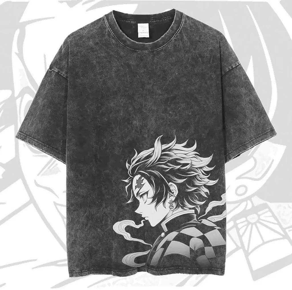 Anime Koszulka Graficzna Kamado Tanjirou Męska Koszulki Manga Oversize Bawełniana Koszulka Harajuku Męska Vintage Top
