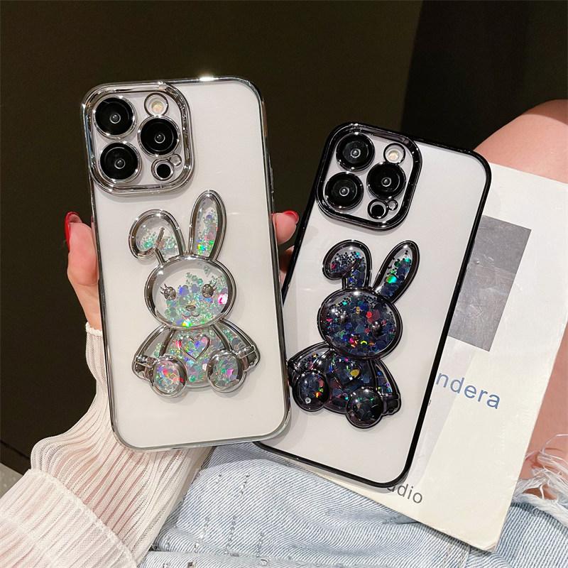 Quicksand 3d Cartoon Rabbit Phone Case For Iphone 14pro Max 13 12 11 Pro Max 14plus Camera Protection Clear New Year Back Cover