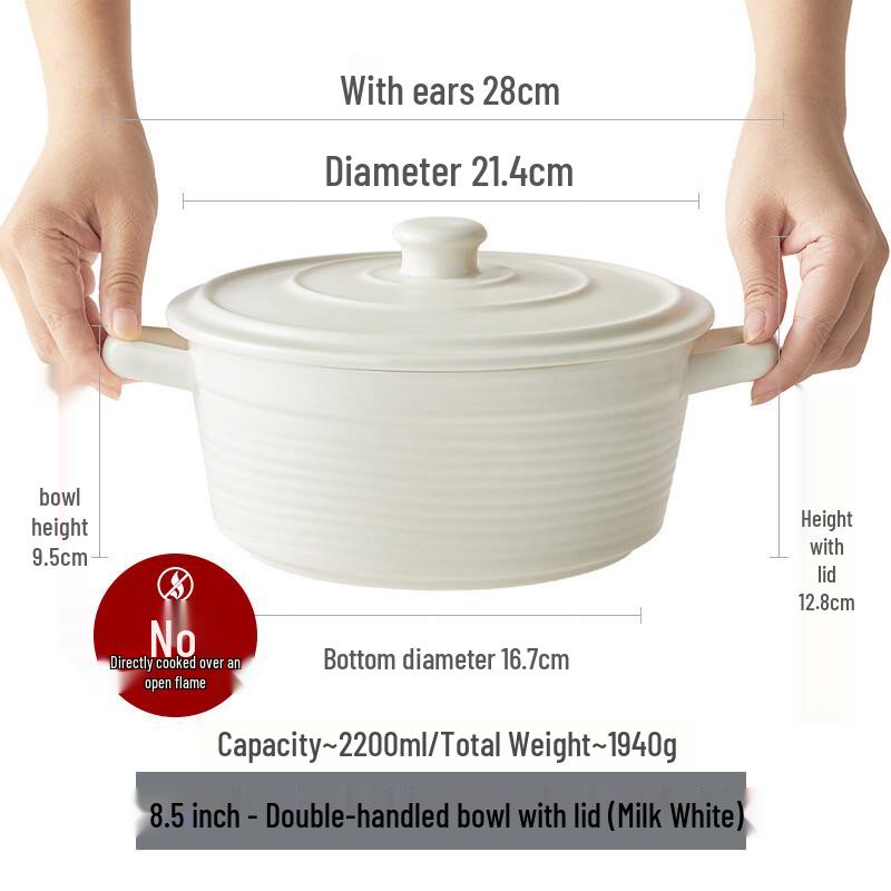 Yuzhuxun Cartoon Ceramic Double Handle Soup Bowl with Lid