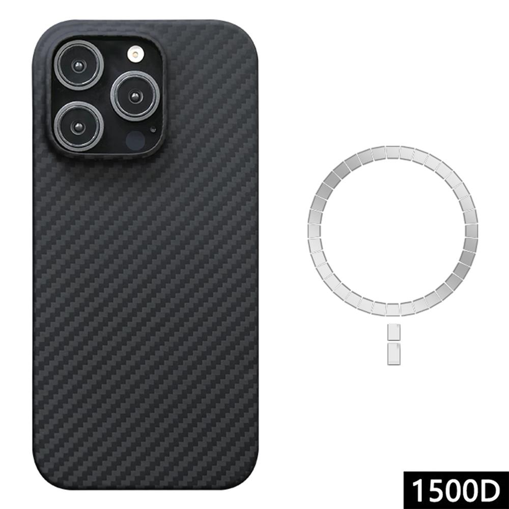 For iPhone 16 Pro Magnetic Case 1500D Coarse Texture Aramid Fiber Phone Cover (Big Lens Hole)