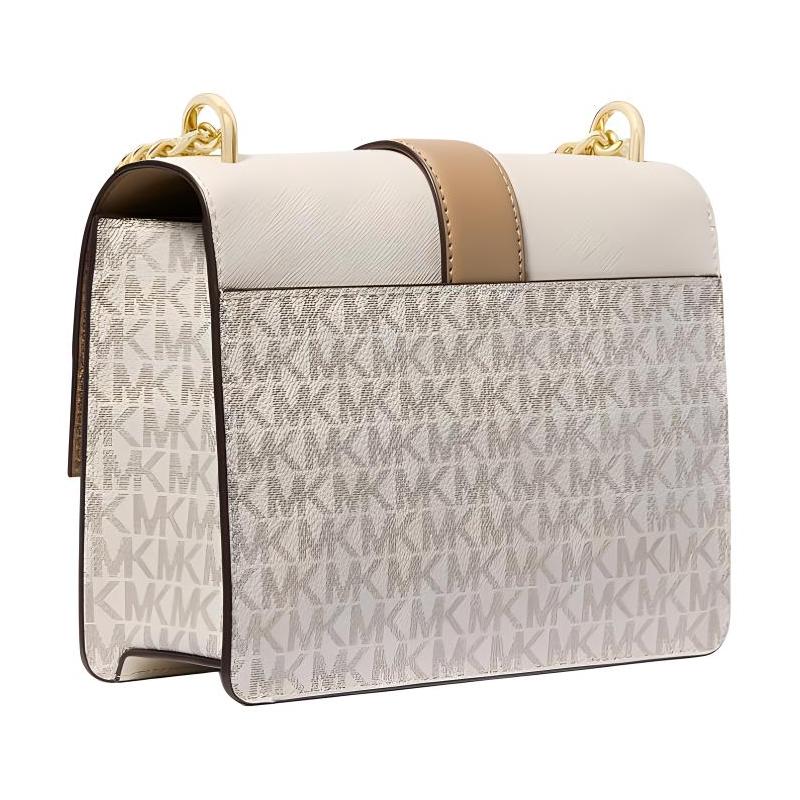 Michael Kors Greenwich Logo Printed Logo Leather Shoulder Crossbody Bag Small Women's Vanilla White