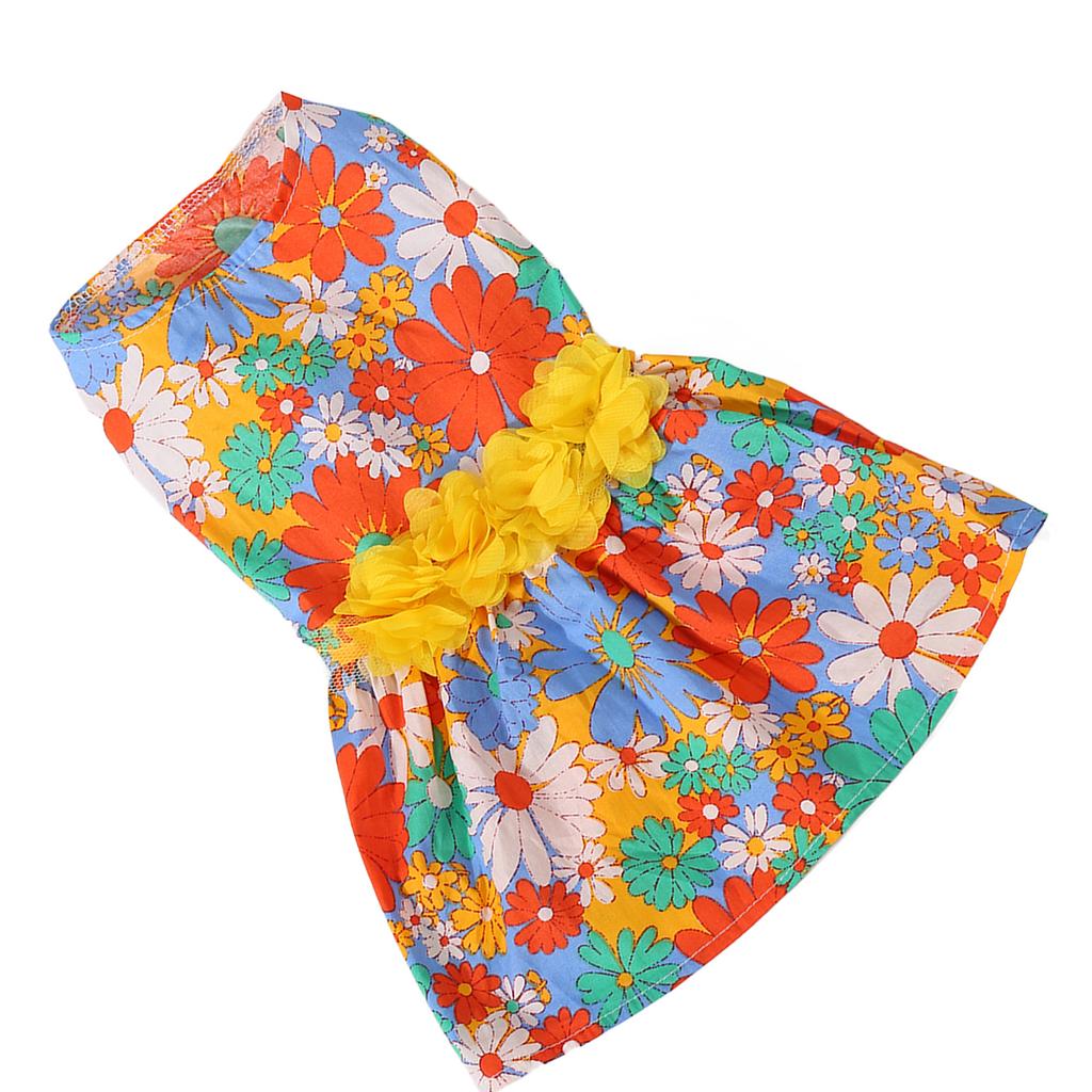Hundekleid, weich, hautfreundlich, modisch, für den Urlaub mit Welpen, mit Blumendekor für Frühling und Sommer