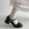 Black French Ballet Style Thick Heel Shallow Mouth Inner Height Increase Single Shoes Women's Summer 2025 New Skirt Mary Jane Small Leather