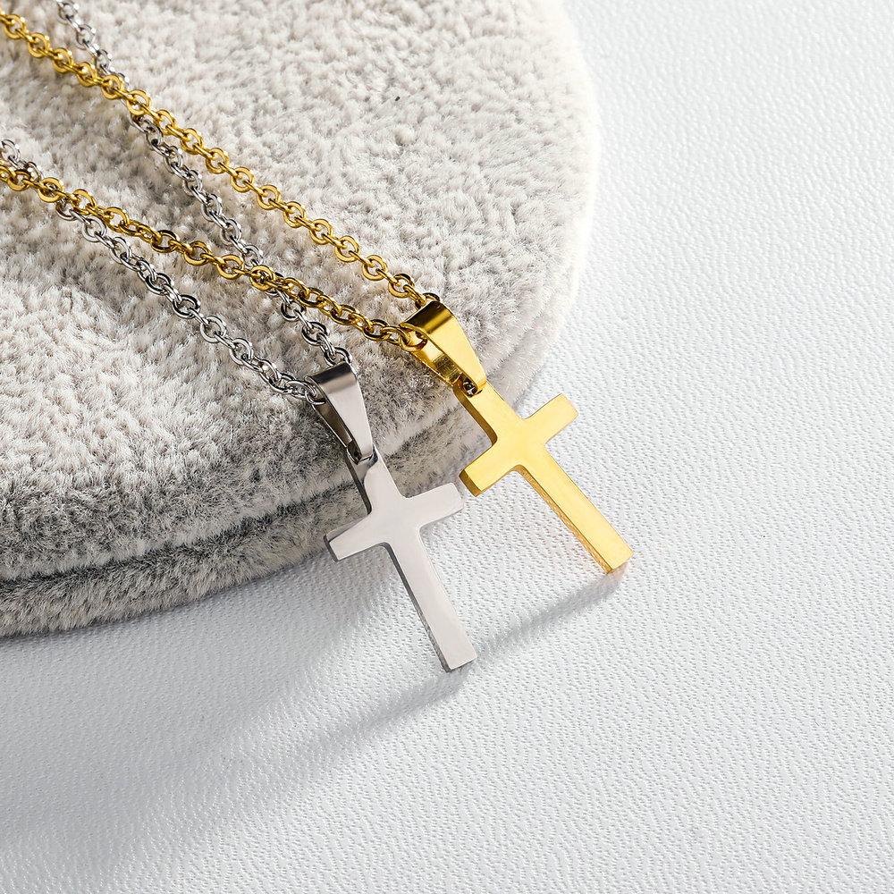 Hip Hop Cross Pendant Necklace for Men Women Minimalist Unisex Stainless Steel Smooth Rock Jewelry Trendy Couple Gifts