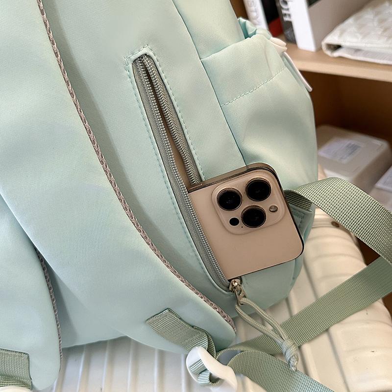 Girls' Solid Color Backpack Junior High School Students Lightweight Schoolbag Large Capacity Backpack