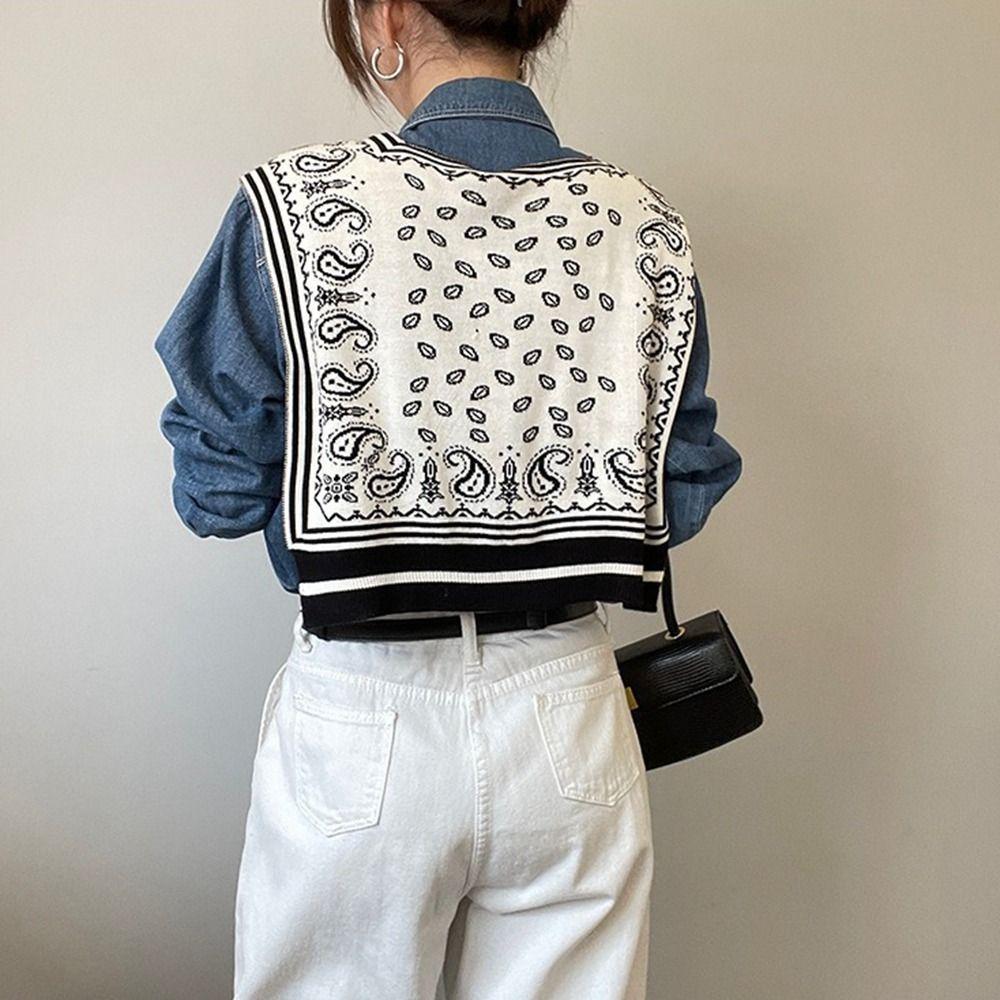 

Weave Knit Scarf Solid Color Wool Scarves Retro Cashew Printed Knitted Shawl Female