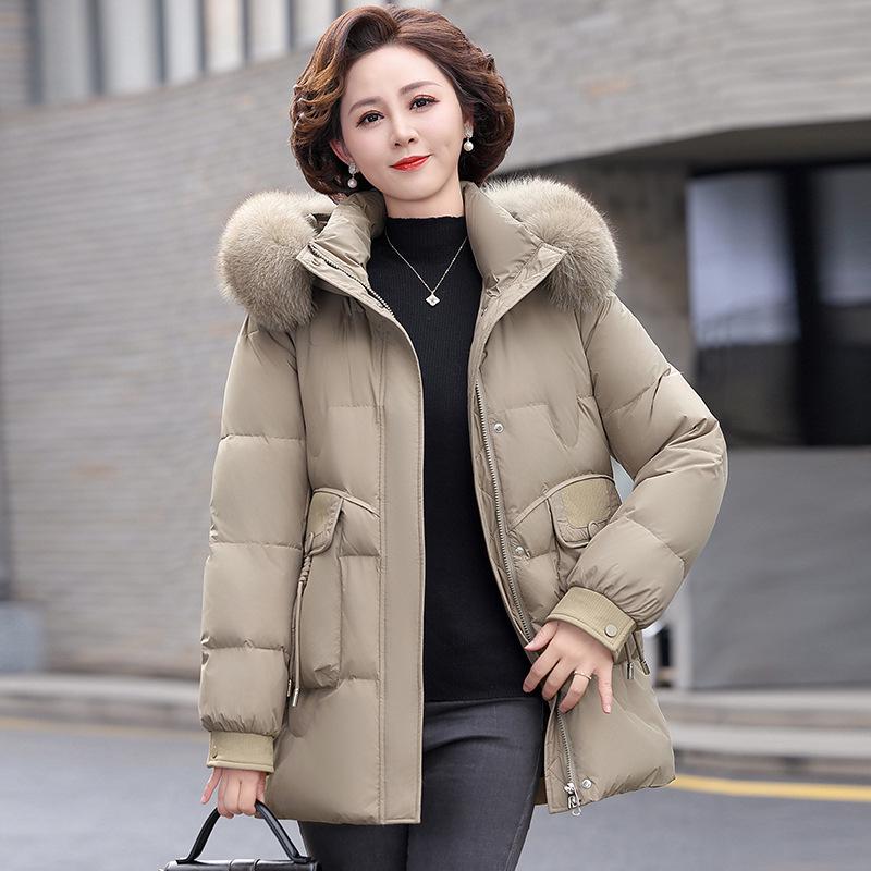 Mom's Mid-Length Down Jacket 2025: Winter Warm, Thickened Cold-Proof Coat for Middle-Aged and Elderly Women