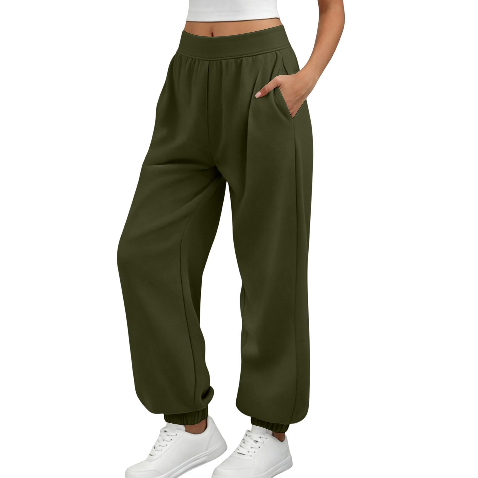Women s Casual Color High Waist Drawstring Elastic Pants for and Activewear L