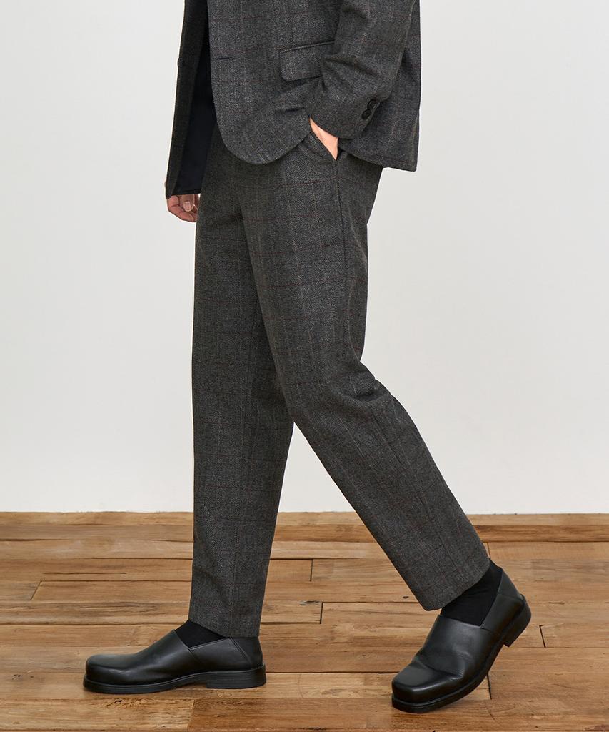 PRAIRIE Wool Herringbone Check Wide Slacks (Charcoal)