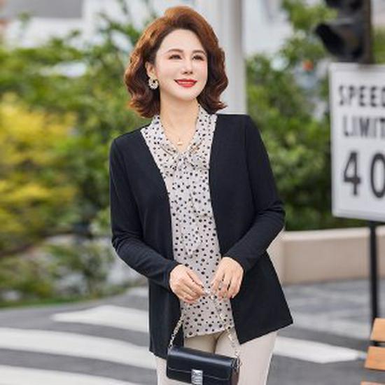 Middle-aged Women s Ice Silk Long-Sleeve Top for Spring & Autumn 2026 XL чёрный
