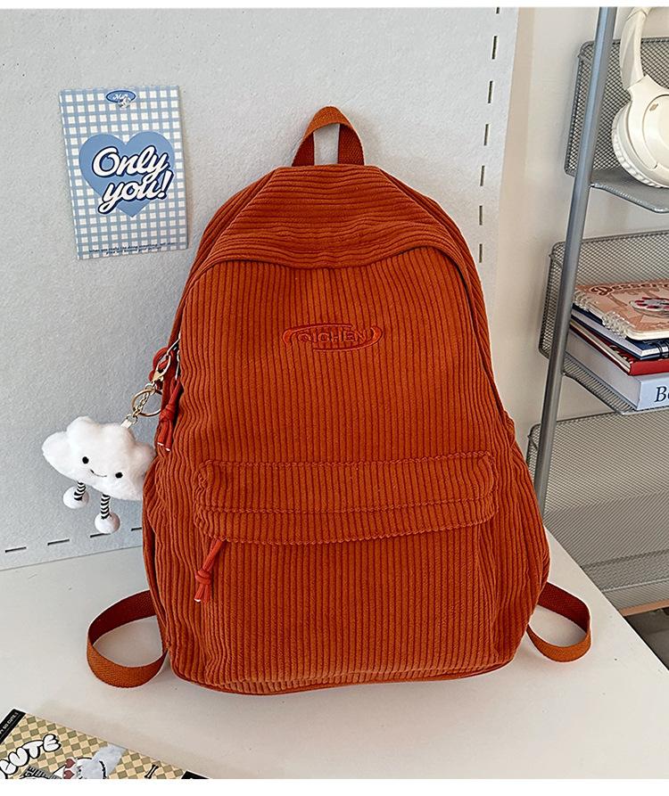 Schoolbag Corduroy Large Capacity Backpack New Casual Versatile Striped Velvet Mori Backpack Lightweight High School Student School Bag