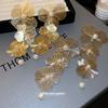 Silver Needle Diamond Flower Pearl Stud Earrings Unique Earrings Exaggerated Earrings Women