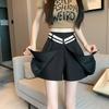 Mode Lässig Hohe Taille Locker Weites Bein A-Linie Rockshorts Koreanisch Sommer Kurze Röcke Damen Unregelmäßig Plissiert Reißverschluss Patchwork Kurz
