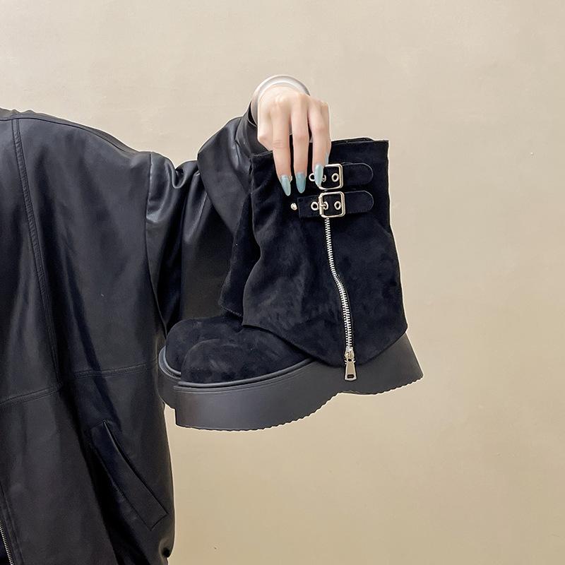 Retro Versatile Sleeve Thick Heel Thick Sole Women's Boots Autumn and Winter Europe and the United States Neutral Simple Fashion Boots Tide