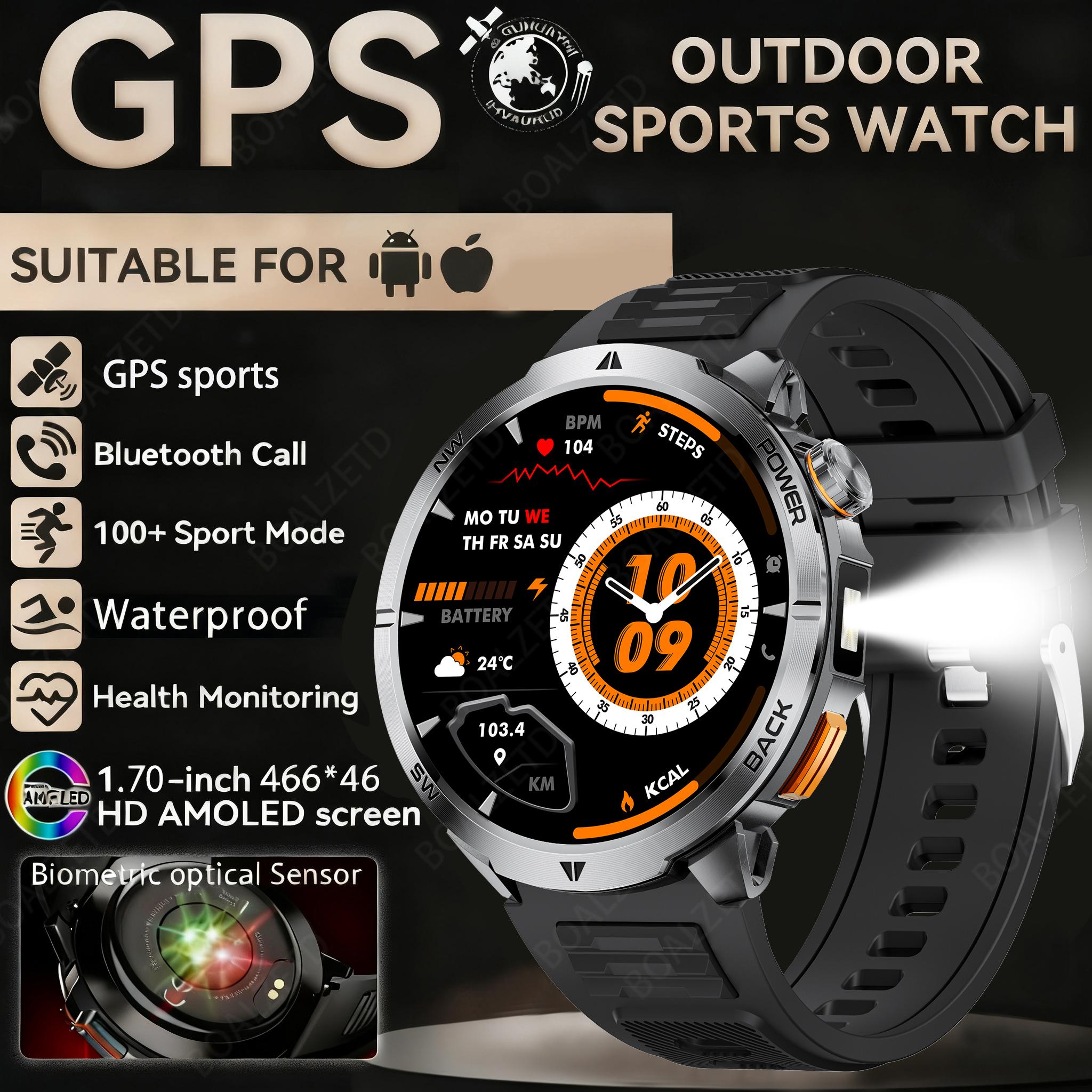 

New MT68 Smart Watch LED Light Flashlight BT Calling Men Outdoor Sport Fitness Tracker Smartwatch 1000mah Large Battery чорний