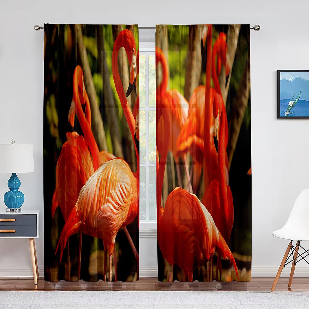 Flock Pink Flamingos In The Water Sheer Voile Curtains for Living Room Bedroom Kitchen Window Drapes Chiffon Tulle Curtain Decor