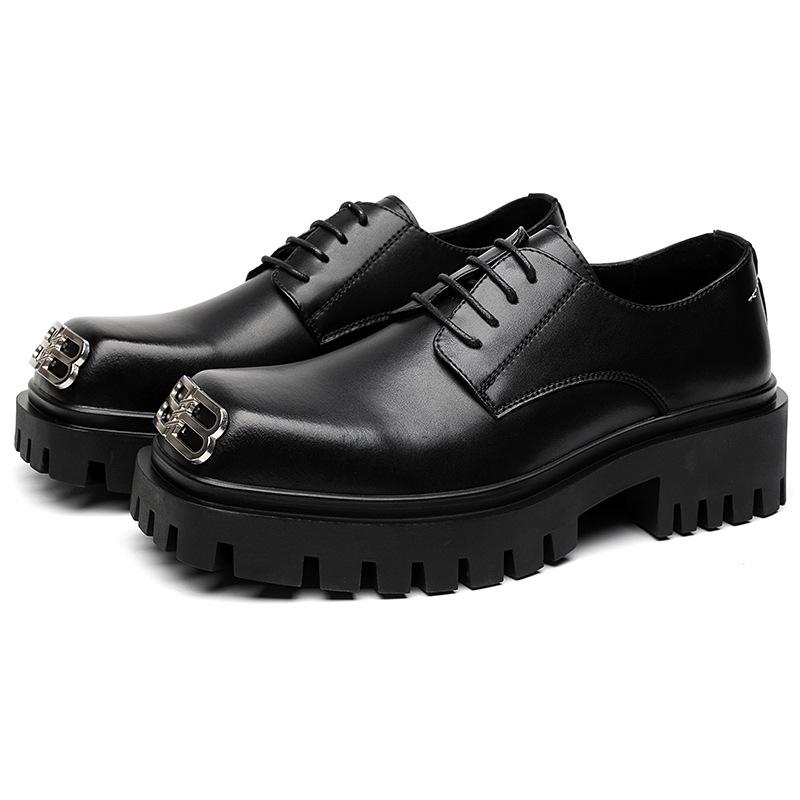 British Niche Square Toe Leather Derby Shoes - Men's Black Casual High-End Suit Footwear