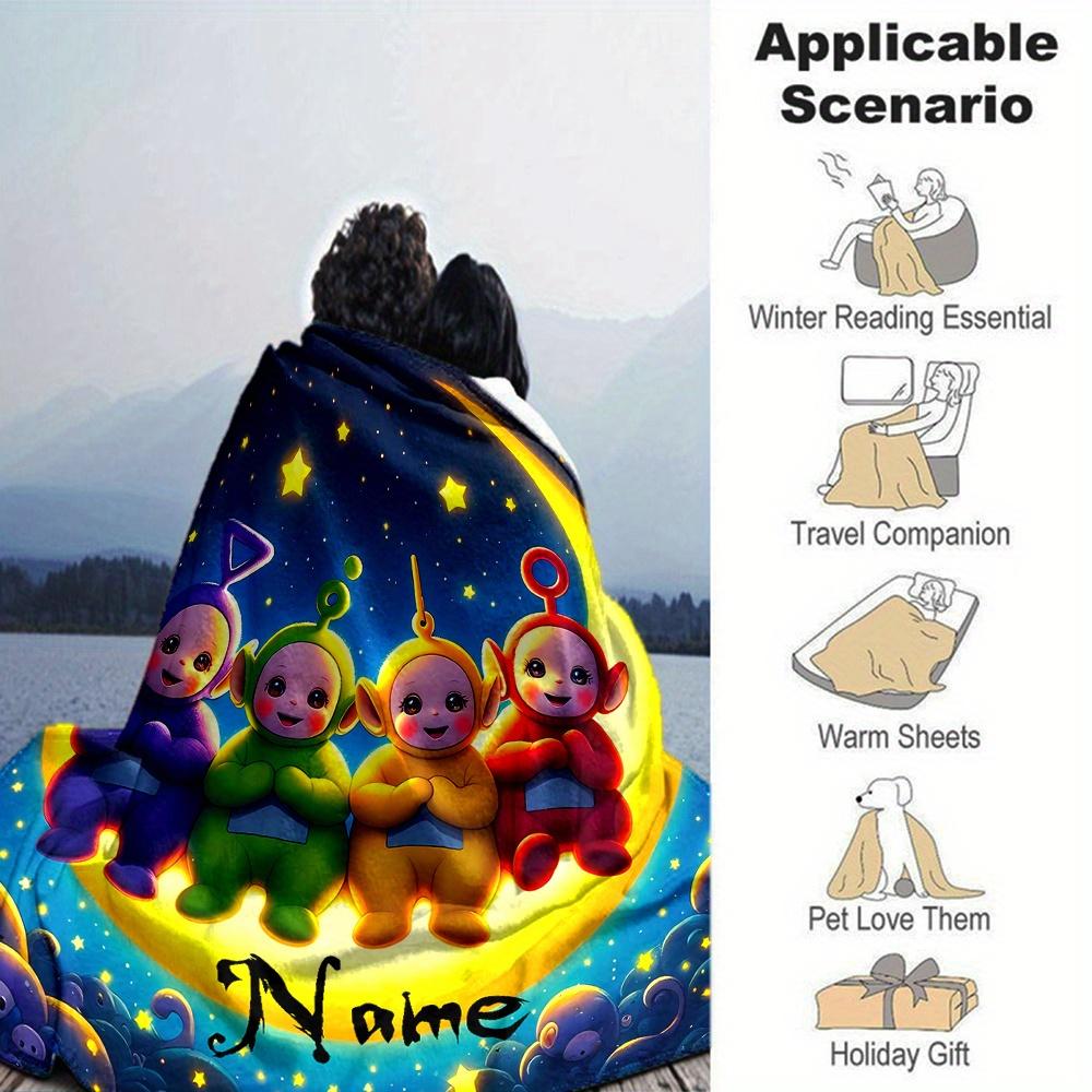 Teletubbies Moon Stars Blanket Soft And Cozy Custom Name Gift For All Holidays Home Decor Office Nap Outdoor Holiday Gift Playful Design Polyester