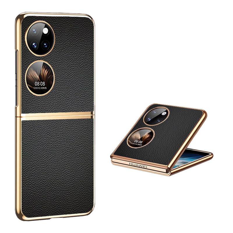 

Suitable for Huawei P50pocket Mobile Phone Case Genuine Leather Electroplating Folding Samsung Zflip5/4 All-inclusive 3 Anti-fall Samsung W23flip