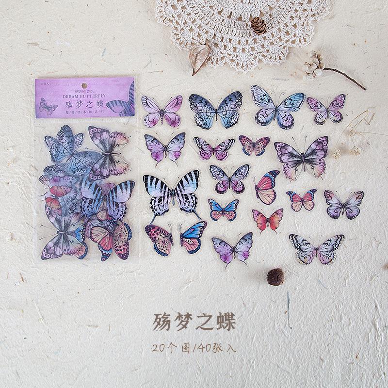 40 pcs Insect wing specimen pattern PET sticker hand tent material decorative background paper DIY Junk Journal Supplies