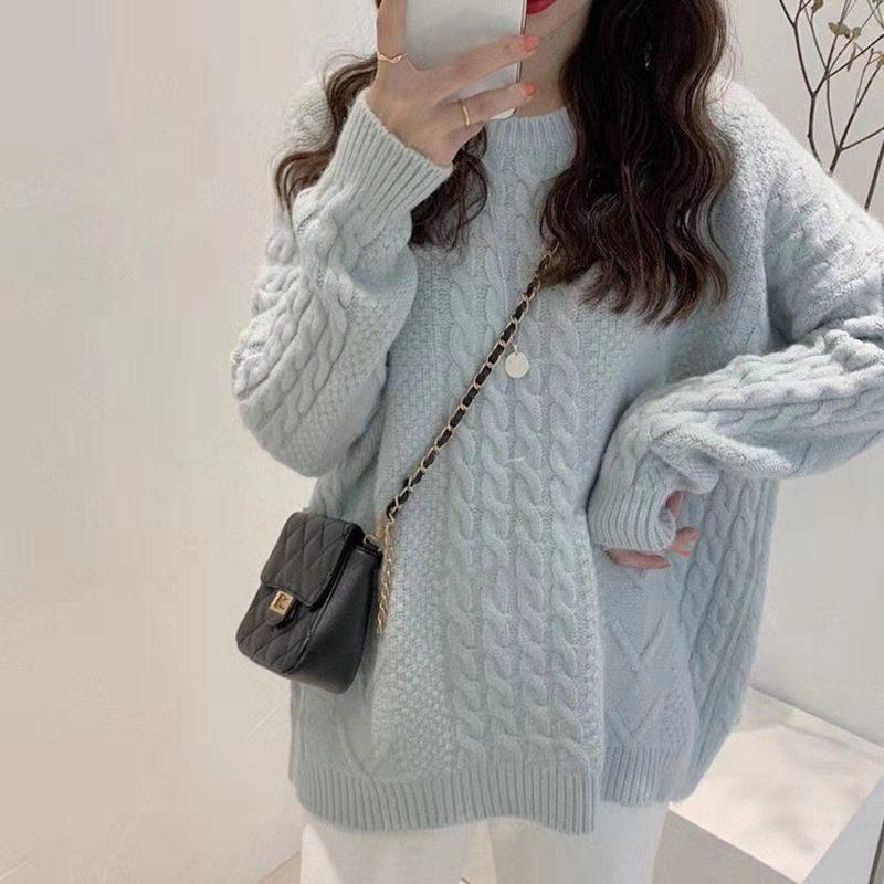 Twist pullover sweater 1011 autumn and winter new lazy wind solid color loose casual bottoming knitted sweater women's clothing