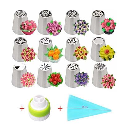 14 Buc/Set Vârfuri pentru Sac de Patiserie Bucătărie DIY Glazură Tubulatură Cremă Reutilizabile Saculețe de Patiserie Set Duze Floare Rusă Instrumente pentru Decorarea Torturilor