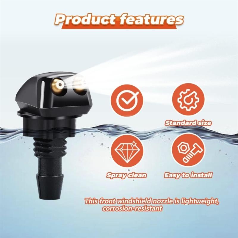 Universally Front Windshield Wiper Arm Washer Nozzle Spray Unit with 2 Holes Wiper Water Spray Jets
