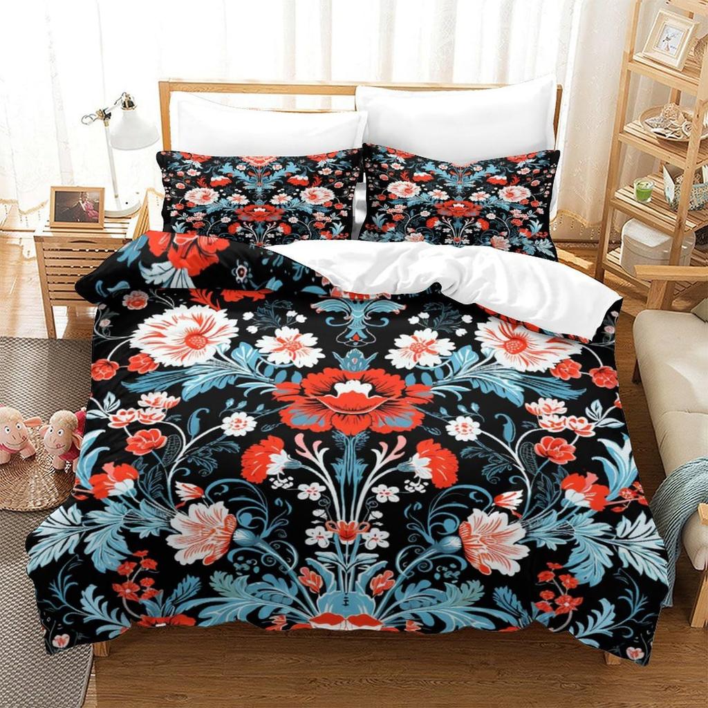 Purple Flower Print Bedding Bedroom Set Duvet Cover With Pillowcase Three-Piece Set