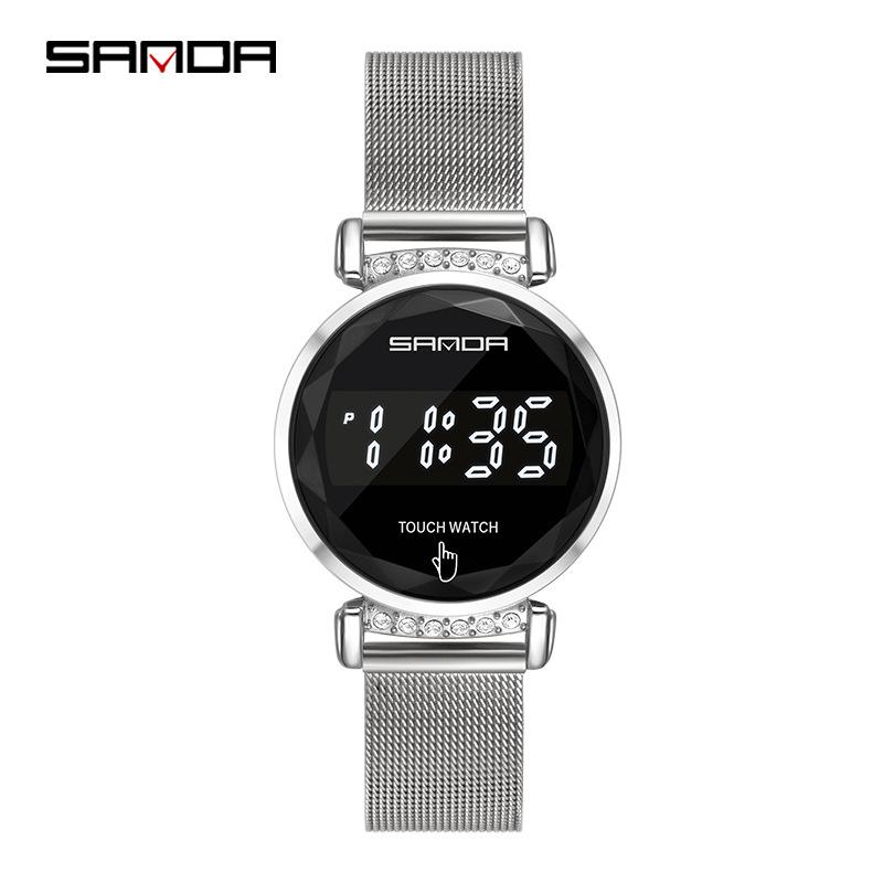 Sanda LED Touch Screen Ladies Mesh Band Watch 8007