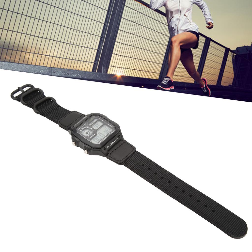 Digital Chronograph Watch Luminous Waterproof Multi Function Retro Style Square Electronic Watch Black