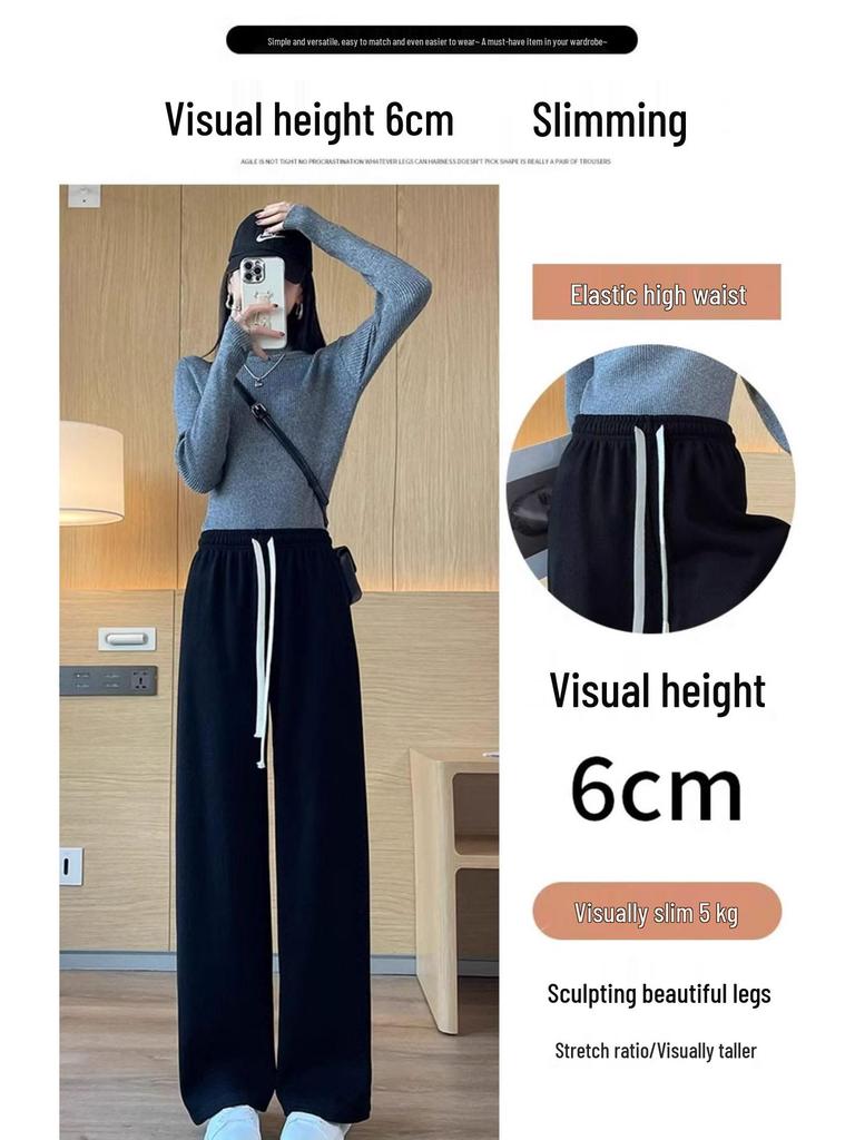 Extra Thick Oatmeal Cashmere Wide Leg Pants for Petite Women - Autumn Winter Style
