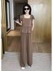 2024 Plus Size Ice Silk Women’s Stylish Summer Two-Piece Set with Wide-Leg Pants