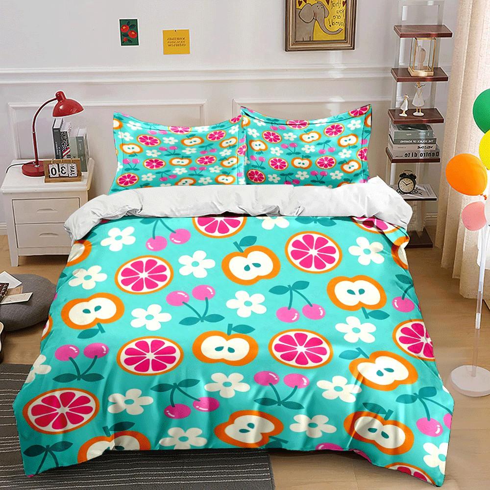 Fruit-Themed Patterned Three-Piece Set Exquisite Three-piece Bedding Set Gift for Kids and Adults