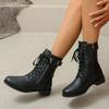 2025 New Winter Women's Short Ankle Boots with Lace-up Fashion and Comfortable Buckle Decoration Solid Color Fashion Boots